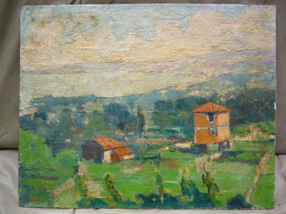WILDER André (1871-1965) Vue du cap d'Antibes de la terrasse, huile sur panneau,...