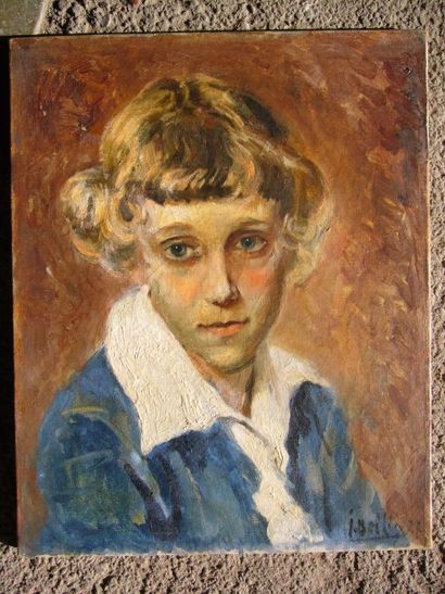 BEILIN J. (XXème siècle) Portrait d'enfant, huile sur toile, signée et datée 27 en...