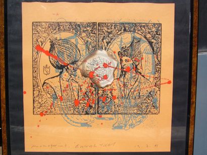 EWRAH YOCEL (XXème siècle) Composition, monoprint et collage, signé en bas au milieu...