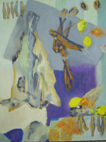 BOURDEAU-GOUZENE (XXème siècle) La morue 1978, huile sur toile, signée en bas à gauche,...