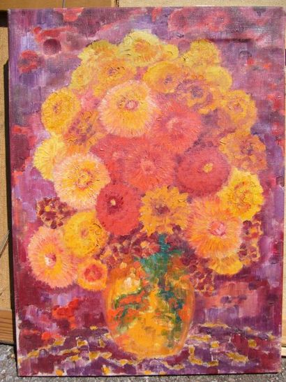 Ecole Moderne Bouquet orange, huile sur toile, non signée, 55 x 41 cm.