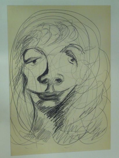 CARIFFA Tonia (Née en 1924) Visage, crayon noir, non signé, 43 x 30 cm.