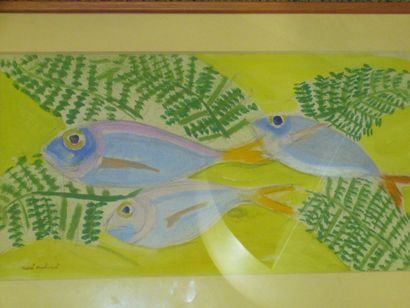 RICHARD René (1895-1982) Les poissons, gouache, cachet de la signature en bas à gauche,...