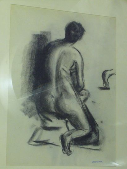 MANCHEZ-MIDY (XXème siècle) Nu de dos, crayon noir, cachet en bas à droite, 38 x...