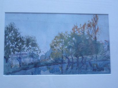 CHAPIN Jean (1896-?) Paysage, aquarelle, cachet en bas à droite, 13 x 22 cm.