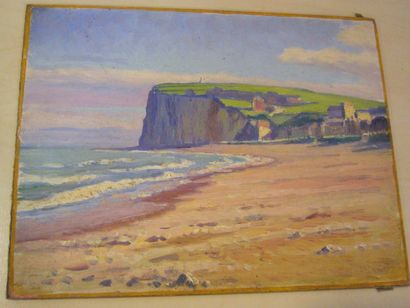GUILLOUX Charles Victor (1866-1946) Falaise bretonne Huile sur papier marouflé sur...