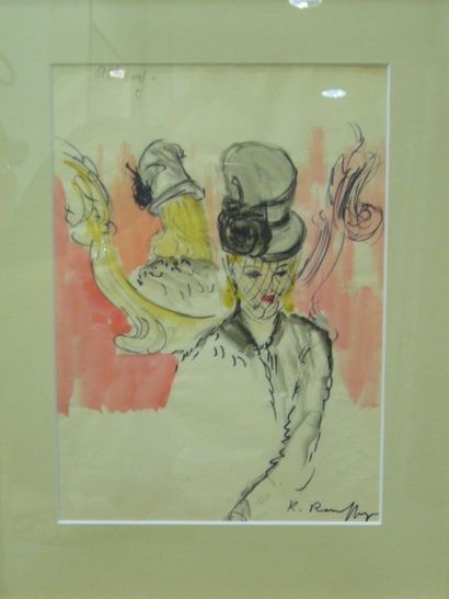 ROUFLINGER Roger (XXe siècle) Projet de chapeau pour Albouy, technique mixte, signée...