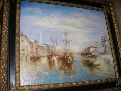 Ecole Moderne Vue de Venise, peinture sur toile, 51 x 61 cm.