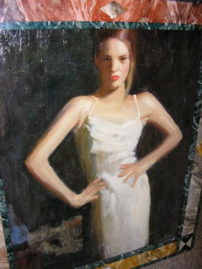 Ecole Moderne Femme, peinture sur toile, 59 x 48 cm.