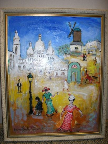 LAURENT Bruno Emile, Né en 1928 " Il était une fois Montmartre ", huile sur panneau,...