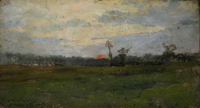 DESPARMET-FITZ-GERALD, Xavier (Né en 1861) Plaine au crépuscule,1889 Huile sur panneau...