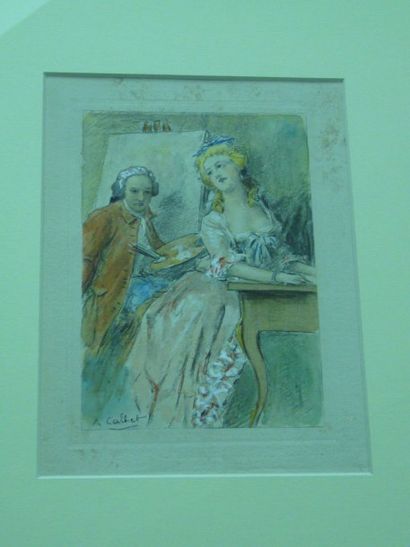 CALBET Albert (XXème siècle) Le peintre, gouache avec rehauts, signée en bas à gauche...