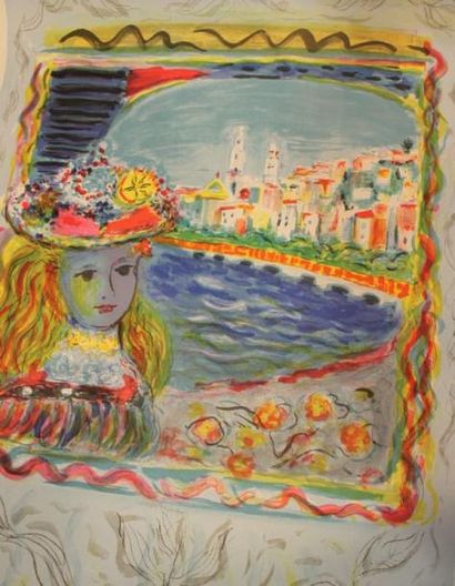 TERECHKOVITCH CONSTANTIN, 1902-1978 Jeune fille devant une vue de ville Lithographie,...
