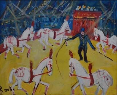 DUBUC Roland, 1924-1998 Le cirque, dresseur de chevaux Huile sur toile, signée en...
