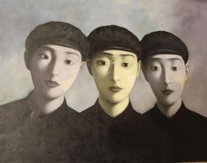 Ecole Moderne Trois visages Peinture sur toile, non signée, 81 x 100 cm