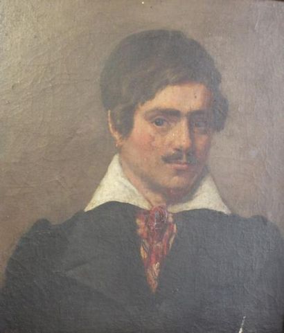 ECOLE XIXe SIÈCLE Portrait d'homme Huile sur toile (rmanques), monogrammée CC en...