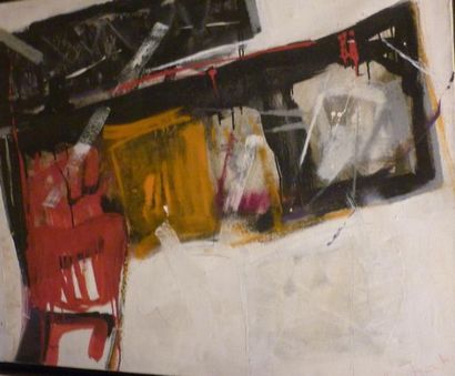 FACHAT Louis, né en 1924 Composition rouge et noire Huile sur toile, signée en bas...
