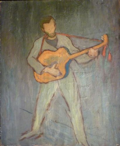 GREGORI Gino, 1906-1973 Le joueur de guitare, 1947 Huile sur toile (restaurations),...