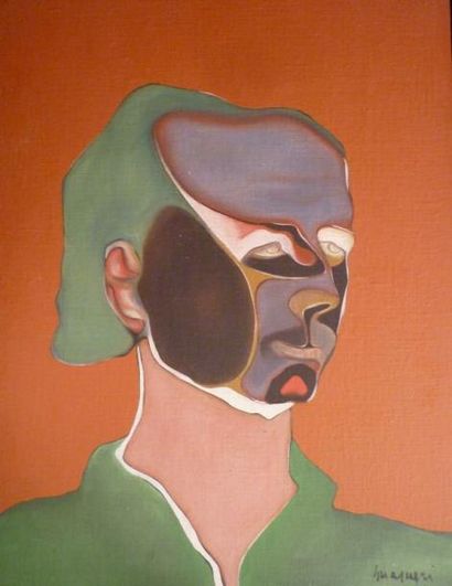 GUARNERI, XXe siècle Portrait sur fond ocre Huile sur toile marouflée sur panneau,...