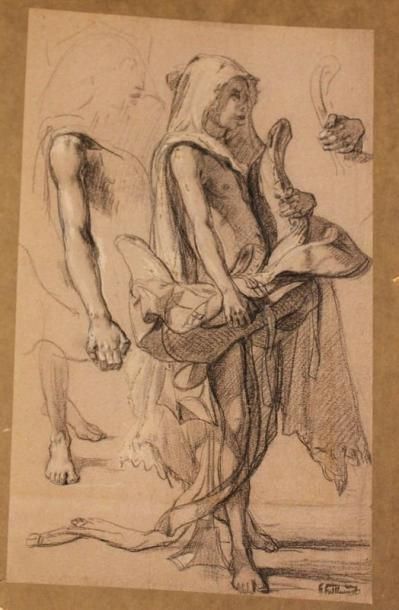 GUILLAUMET Gustave, 1840-1887 Etude Dessin au fusain et rehauts de blanc (quelques...