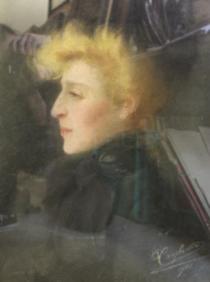 LAMBIOTTE Maria, XXe siècle Portrait d'une élégante, 1900 Pastel, signé et daté en...