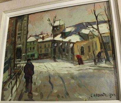 LECOMTE Léopold, 1890-1963 Le moulin de la galette sous la neige, 1944 Huile sur...