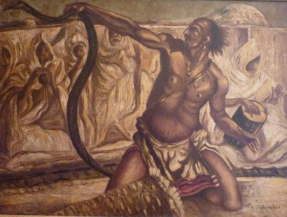 LORIO A.D., XXe siècle Scène africaniste Huile sur toile, signée en bas à droite,...