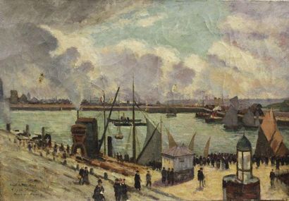 LOUVIAL, XXe siècle Avant port du havre, d'après Camille PISSARRO Huile sur toile...