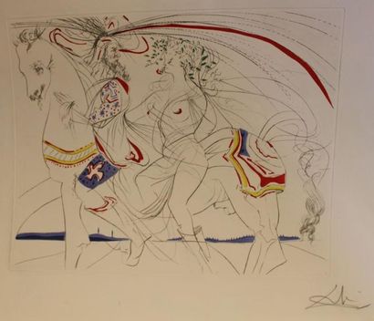 DALI Salvador, d'après Coule à cheval Eau-forte, signée en bas à droite, 57x77cm