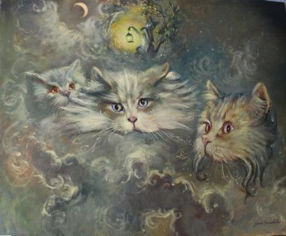 RONDOLOTTO Yana, née en 1928 La nuit tous les chats... Huile sur toile, signée en...