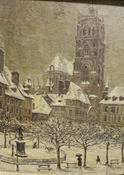 STOCK Cathédrale sous la neige Huile sur toile, signée en bas à droite