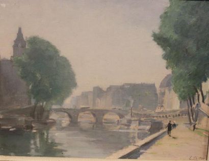 THIERY Eugène Edmond, 1875 Pont Marie Huile sur carton, signé en bas à droite, 2...