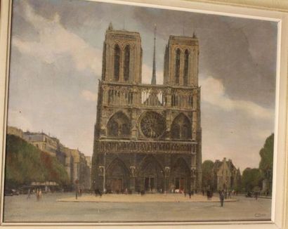 THIERY Eugène Edmond, 1875 Notre-Dame de Paris Huile sur toile, signée en bas à droite,...