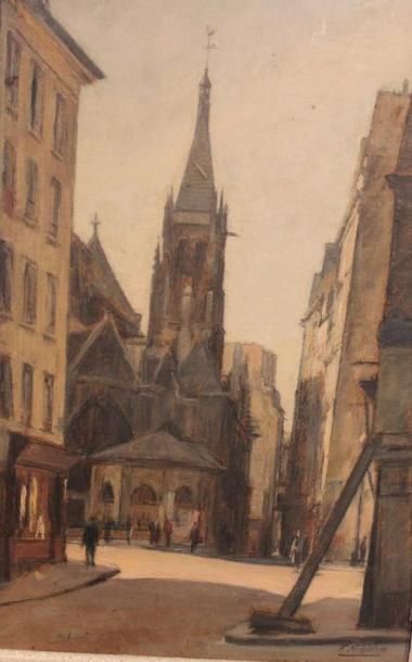 THIERY Eugène Edmond, 1875 Vue de ville Huile sur carton, signé en bas à droite,...