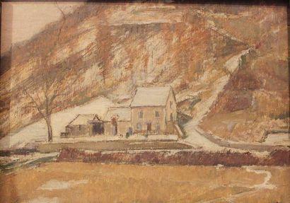 THIERY Eugène Edmond, 1875 Paysage de neige Huile sur panneau, signé en bas à droite,...