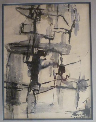 VIGNY SYLVAIN, 1902-1970 Abstraction, 1957 Technique mixte sur papier, signé et daté...