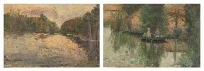 WEILL Alice, 1875-1953 Les pecheurs Huile sur toile (accident), signée en bas à droite,...