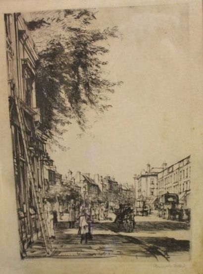 DODD Francis H., 1874-1949 Rue animée Eau forte, signée en bas à droite, 28x20cm