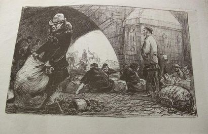 LEPÈRE Auguste Louis, 1849 - 1918 Mendiants sous un pont Gravure (traces de plis),...