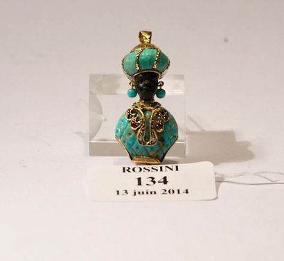 null Broche pendentif figurant un buste de "maure " orné de tur - quoises et petites...