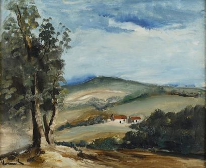 MAURICE DE VLAMINCK Deux maisons dans un paysage vallonné Huile sur toile (très petites...