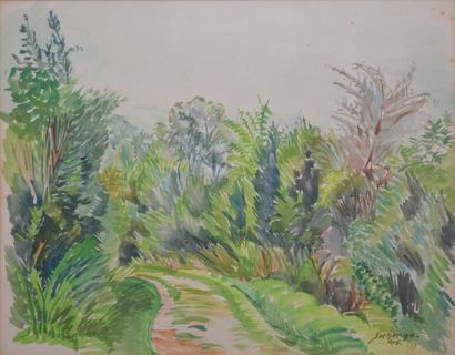 Léopold SURVAGE Chemin de campagne, 1945 Aquarelle (rousseurs), signée et datée en...