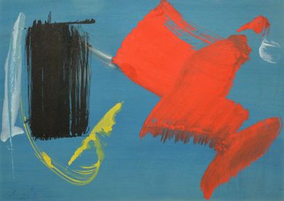 GERARD SCHNEIDER Composition au fond bleu, 1966 Gouache (très petites craquelures),...