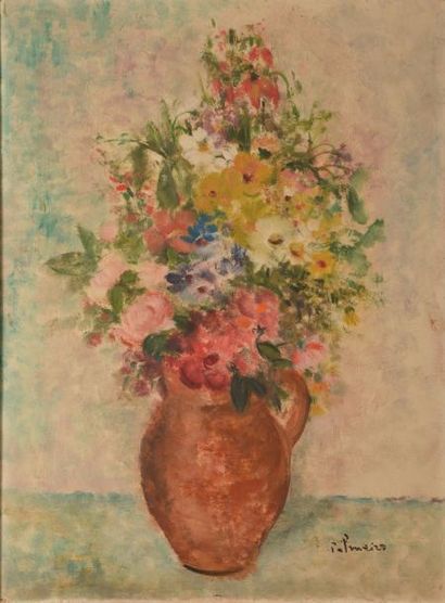 José PALMEIRO Bouquet champêtre Huile sur panneau, signé en bas à droite. 73 x 54...