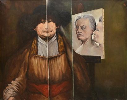 Paul ACKERMAN Double-portrait Hommage à Rembrandt et autoportrait Huile sur toile...