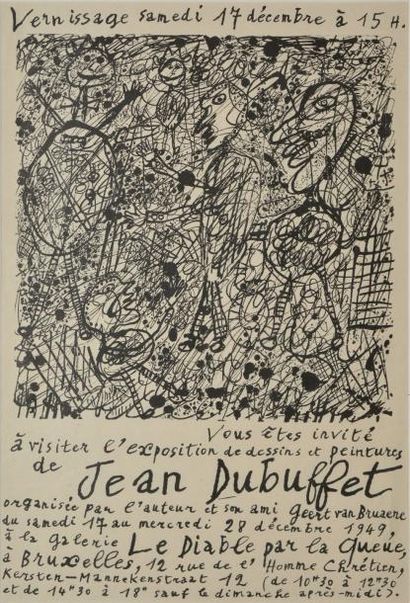 Jean DUBUFFET Exposition galerie Le Diable par la queue, Bruxelles 1949 Affichette...