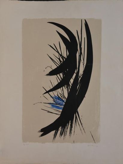 Hans Hartung Sans titre noir et bleu Lithographie en couleurs n°94/125 (légères traces...