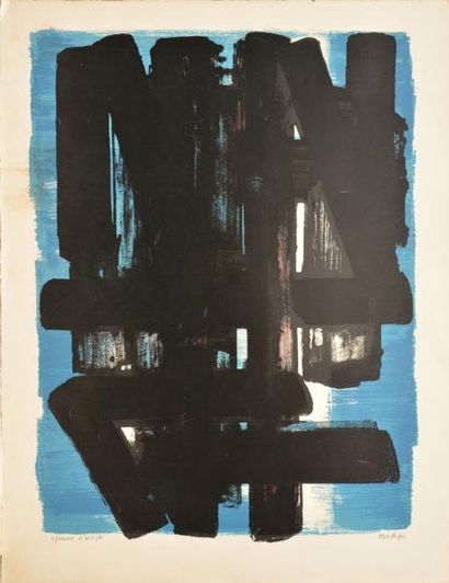 Pierre SOULAGES Lithographie n° 5, 1957 Lithographie en couleurs E.A. (taches et...