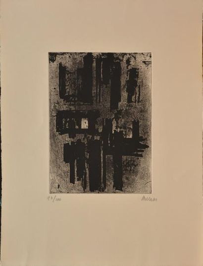 Pierre SOULAGES Eau-forte n° IV, 1957 Eau-forte en noir n°93 /100, signée en bas...