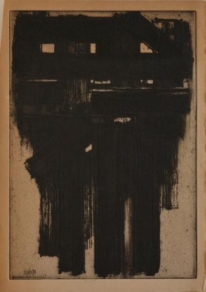 Pierre SOULAGES Eau-forte n° III, 1952 Eau-forte en noir dans un catalogue triptique...